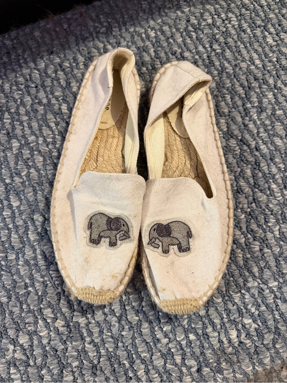 Soludos Cream Canvas Espadrilles with Elephant Embroidery